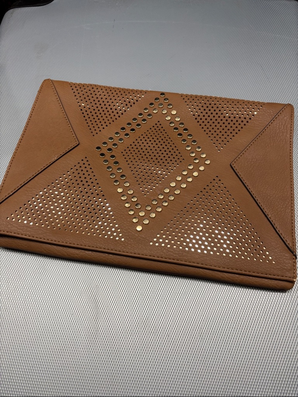 INC International Concepts Tan Perforated Envelope Clutch with Gold Studs